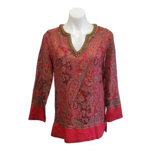 Soft Surroundings Pasha Paisley Tapestry Wool Blend Tunic Beaded Neckline XS